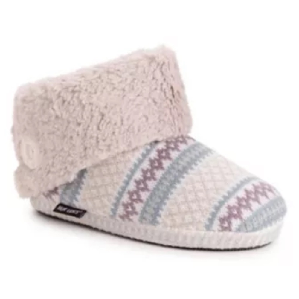 NWT Muk Luks Women's Cozy Knit Slippers - Purple & Blue Size 7 - 8